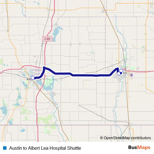 Austin to Albert Lea Hospital Shuttle bus Line Map