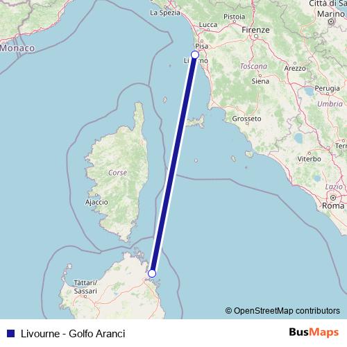 Livourne - Golfo Aranci ferry Line Map