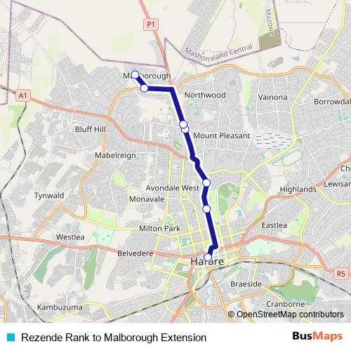 Rezende Rank to Malborough Extension bus Line Map
