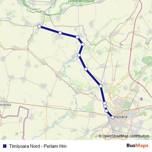 Timişoara Nord - Periam Hm rail Line Map