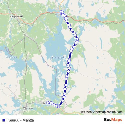 Keuruu - Mänttä bus Line Map
