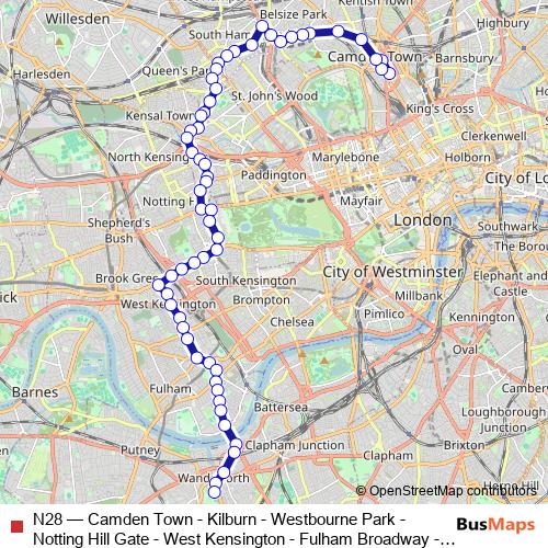 N28 bus Line Map