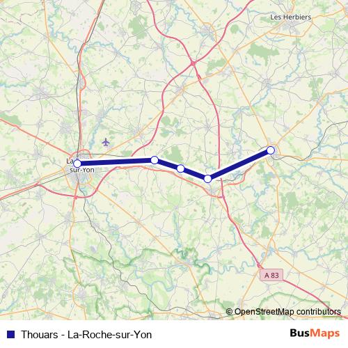 Thouars - La-Roche-sur-Yon rail Line Map