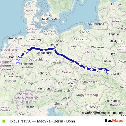 Flixbus N1338 bus Line Map