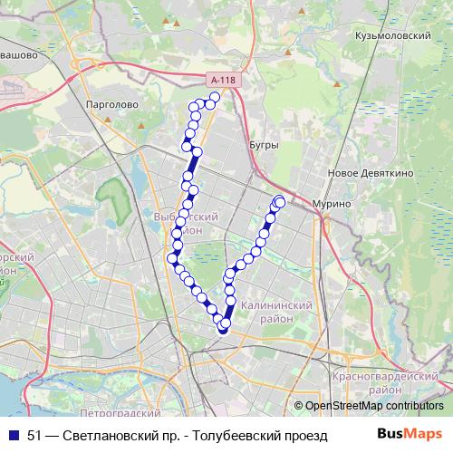 51 trolleybus Line Map
