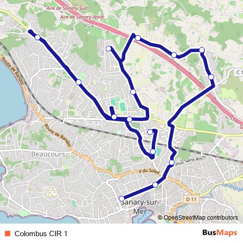 Colombus CIR 1 bus Line Map