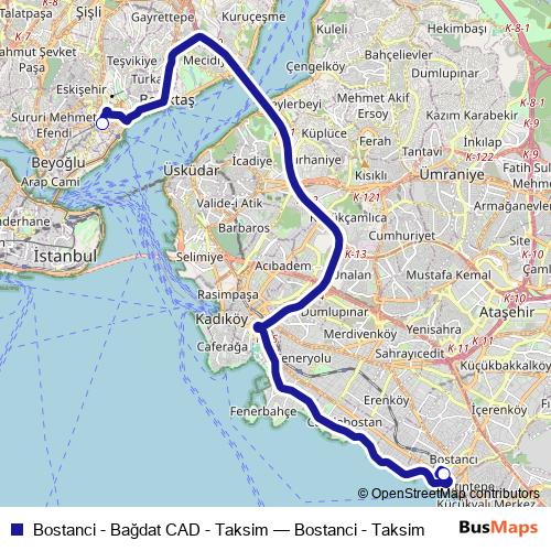 Bostanci - Bağdat CAD - Taksim bus Line Map
