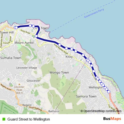 Guard Street to Wellington bus Line Map