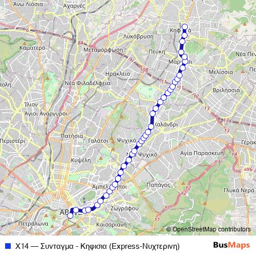 Χ14 bus Line Map