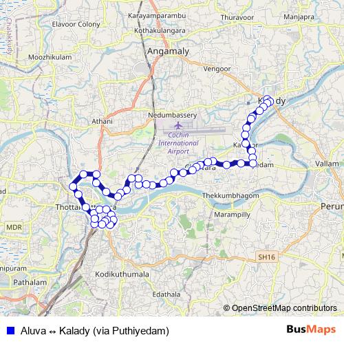 Aluva ↔ Kalady (via Puthiyedam) bus Line Map