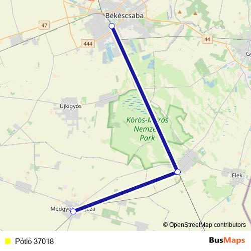 Pótló 37018 bus Line Map