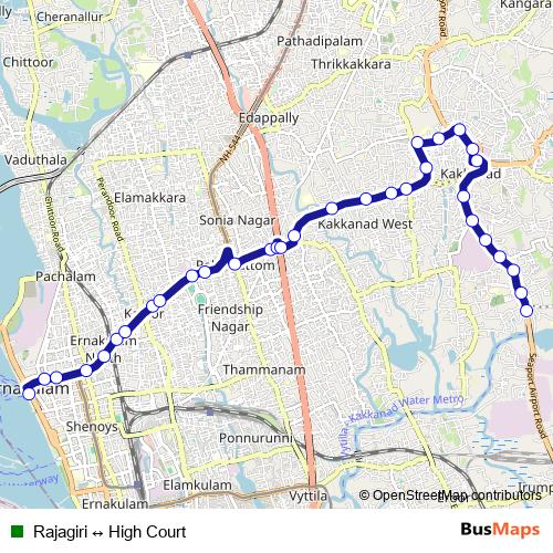 Rajagiri ↔ High Court bus Line Map