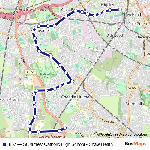 857 bus Line Map
