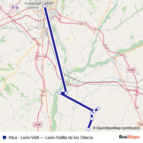 Alsa - León-Velil bus Line Map