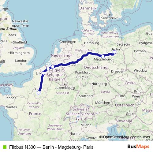 Flixbus N300 bus Line Map