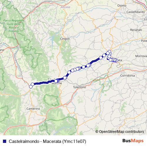 Castelraimondo - Macerata (Ymc11e07) bus Line Map
