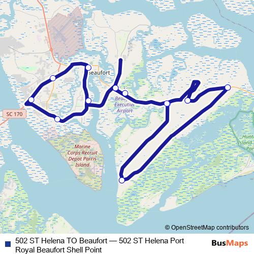 502 ST Helena TO Beaufort bus Line Map