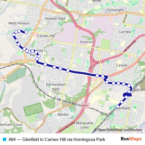 864 bus Line Map