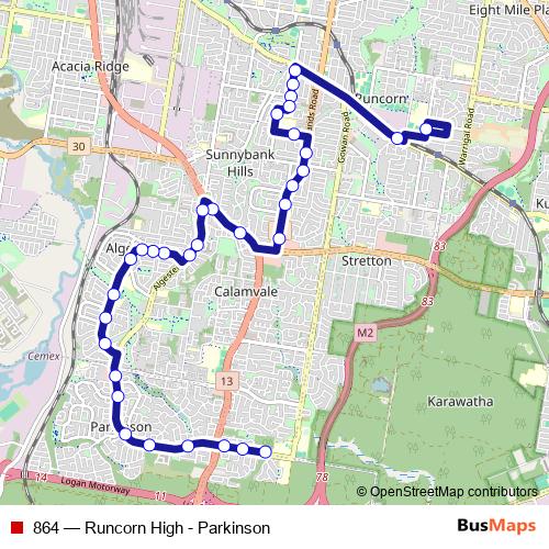864 bus Line Map