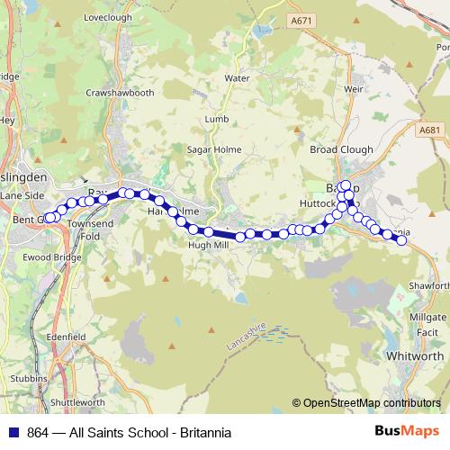 864 bus Line Map