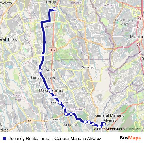 Jeepney Route: Imus → General Mariano Alvarez bus Line Map