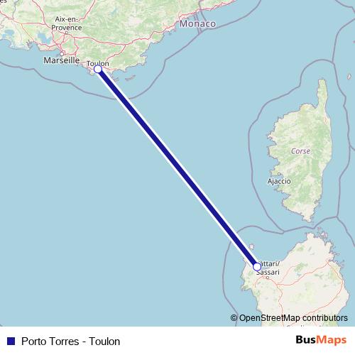 Porto Torres - Toulon ferry Line Map