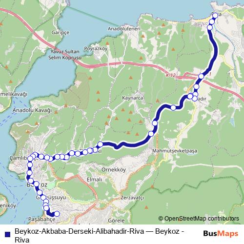 Beykoz-Akbaba-Derseki-Alibahadir-Riva bus Line Map