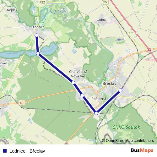 Lednice - Břeclav rail Line Map