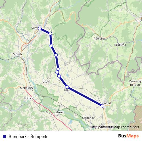 Šternberk - Šumperk rail Line Map
