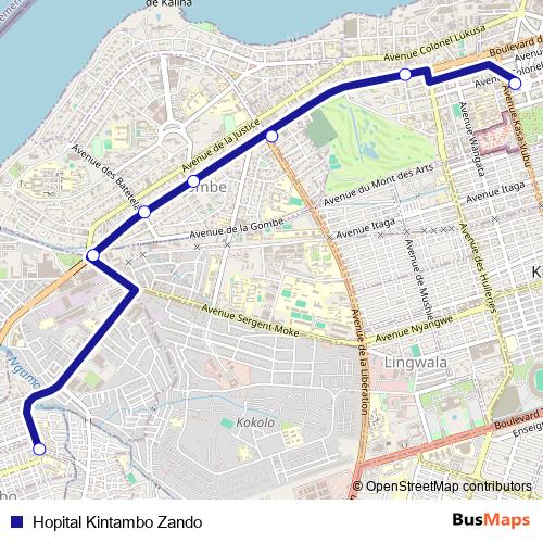 Hopital Kintambo Zando bus Line Map