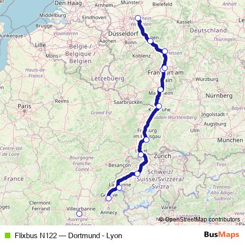 Flixbus N122 bus Line Map