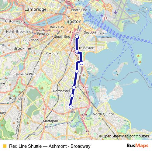 Red Line Shuttle bus Line Map