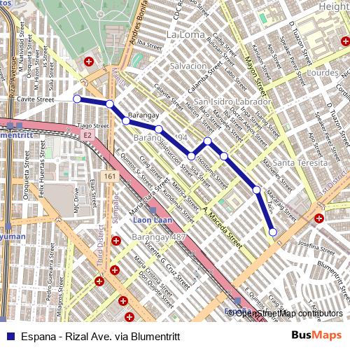 Espana - Rizal Ave. via Blumentritt bus Line Map