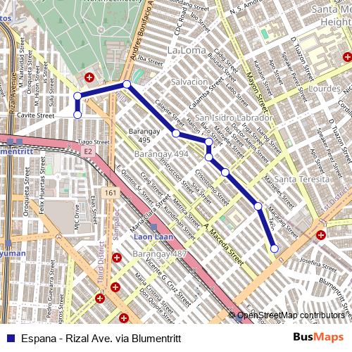 Espana - Rizal Ave. via Blumentritt bus Line Map