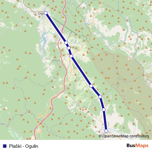 Plaški - Ogulin rail Line Map