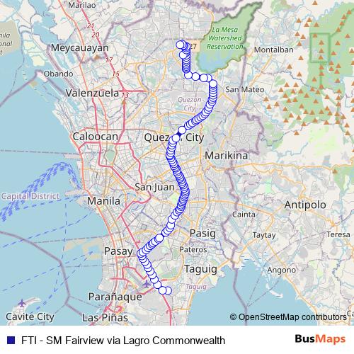 FTI - SM Fairview via Lagro Commonwealth bus Line Map