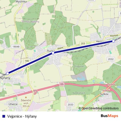 Vejprnice - Nýřany rail Line Map
