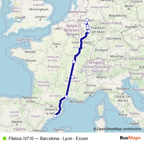 Flixbus N710 bus Line Map