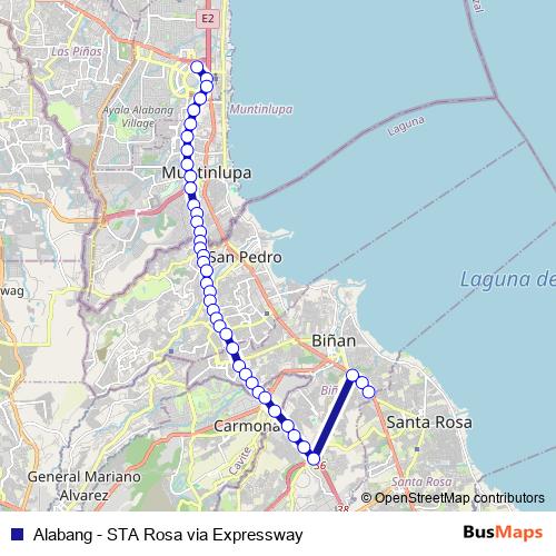 Alabang - STA Rosa via Expressway bus Line Map