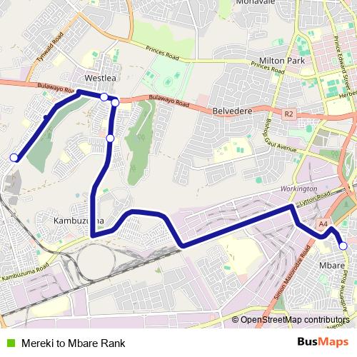 Mereki to Mbare Rank bus Line Map