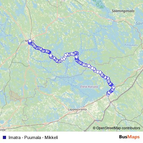 Imatra - Puumala - Mikkeli bus Line Map