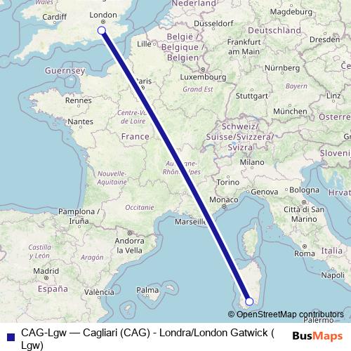 CAG-Lgw air Line Map