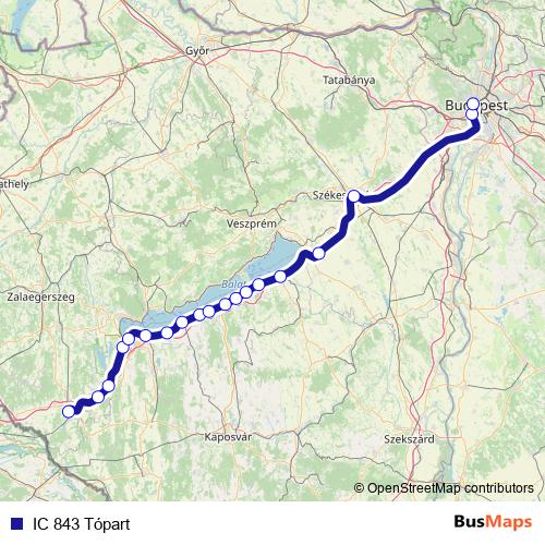IC 843 Tópart rail Line Map
