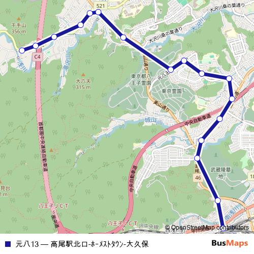 元八13 bus Line Map