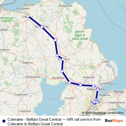 Coleraine - Belfast Great Central rail Line Map