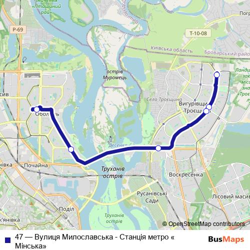 47 trolleybus Line Map