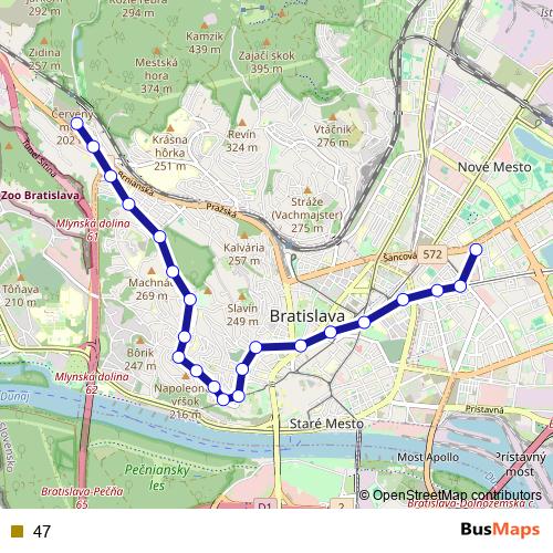 47 trolleybus Line Map