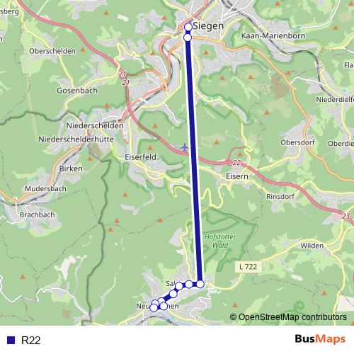 R22 bus Line Map