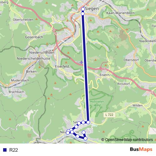 R22 bus Line Map