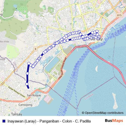 Inayawan (Laray) - Panganiban - Colon - C. Padilla bus Line Map